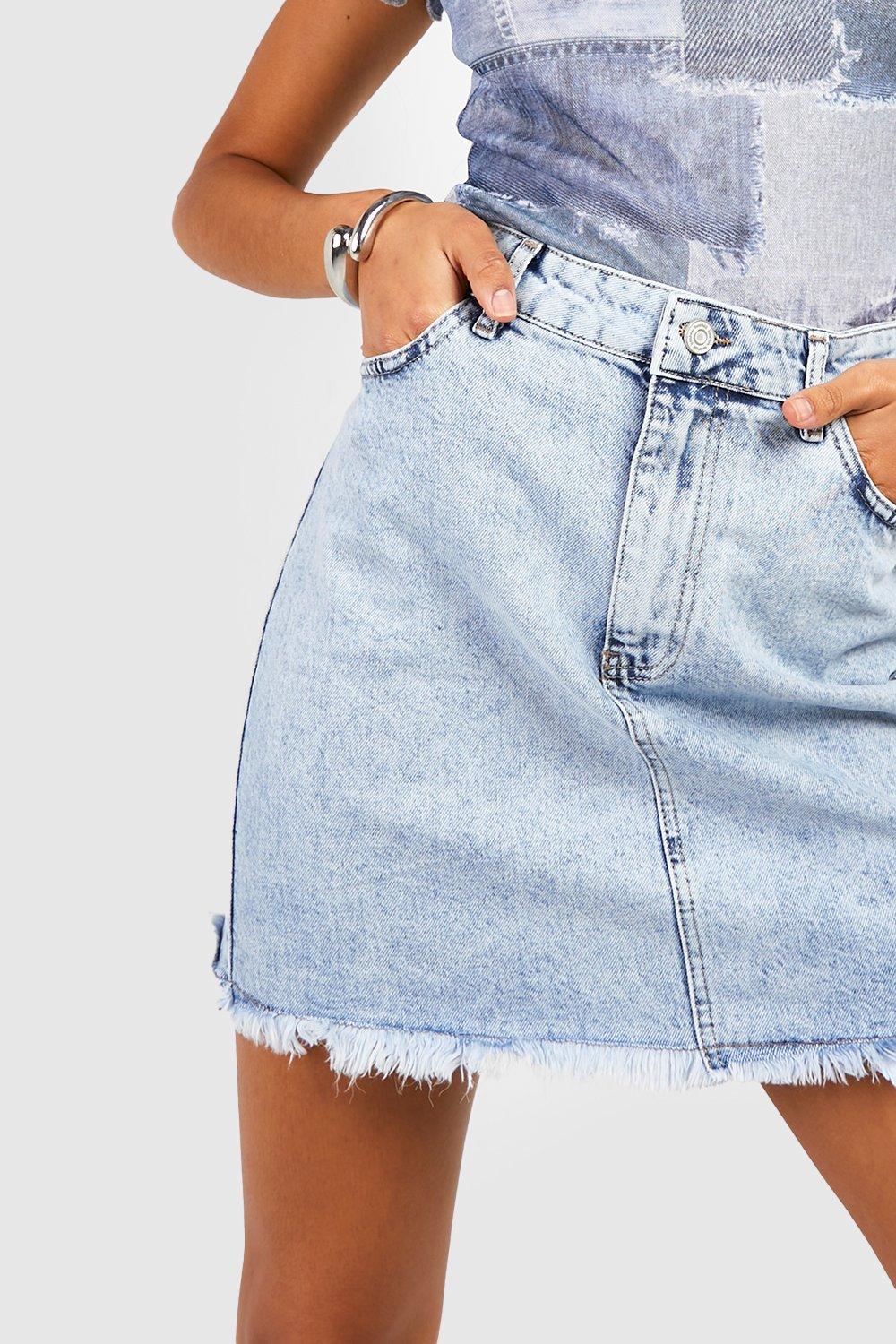 Light Blue Raw Hem Denim Mini Skirt